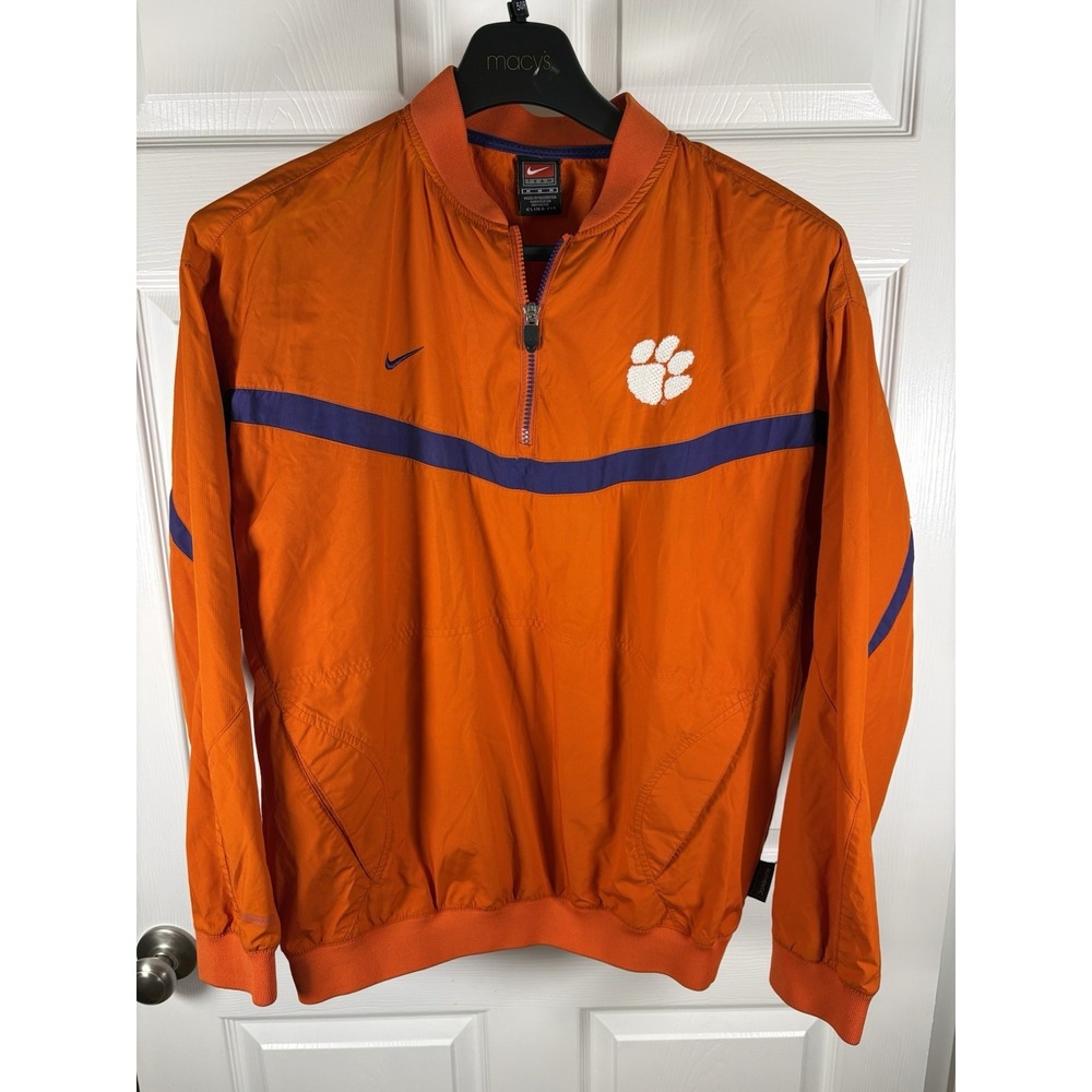 Vtg Nike Team Clemson Tigers Clima Fit 1/4 Zip Jacket Orange Purple Mens M Y2K